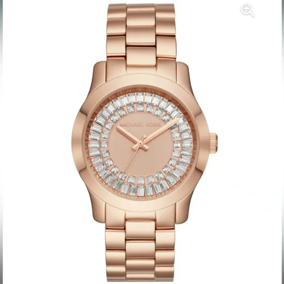 Michael Kors Women’s Runway Baguette Crystals Rose Gold Watch 40mm MK6533 - Picture 1 of 11